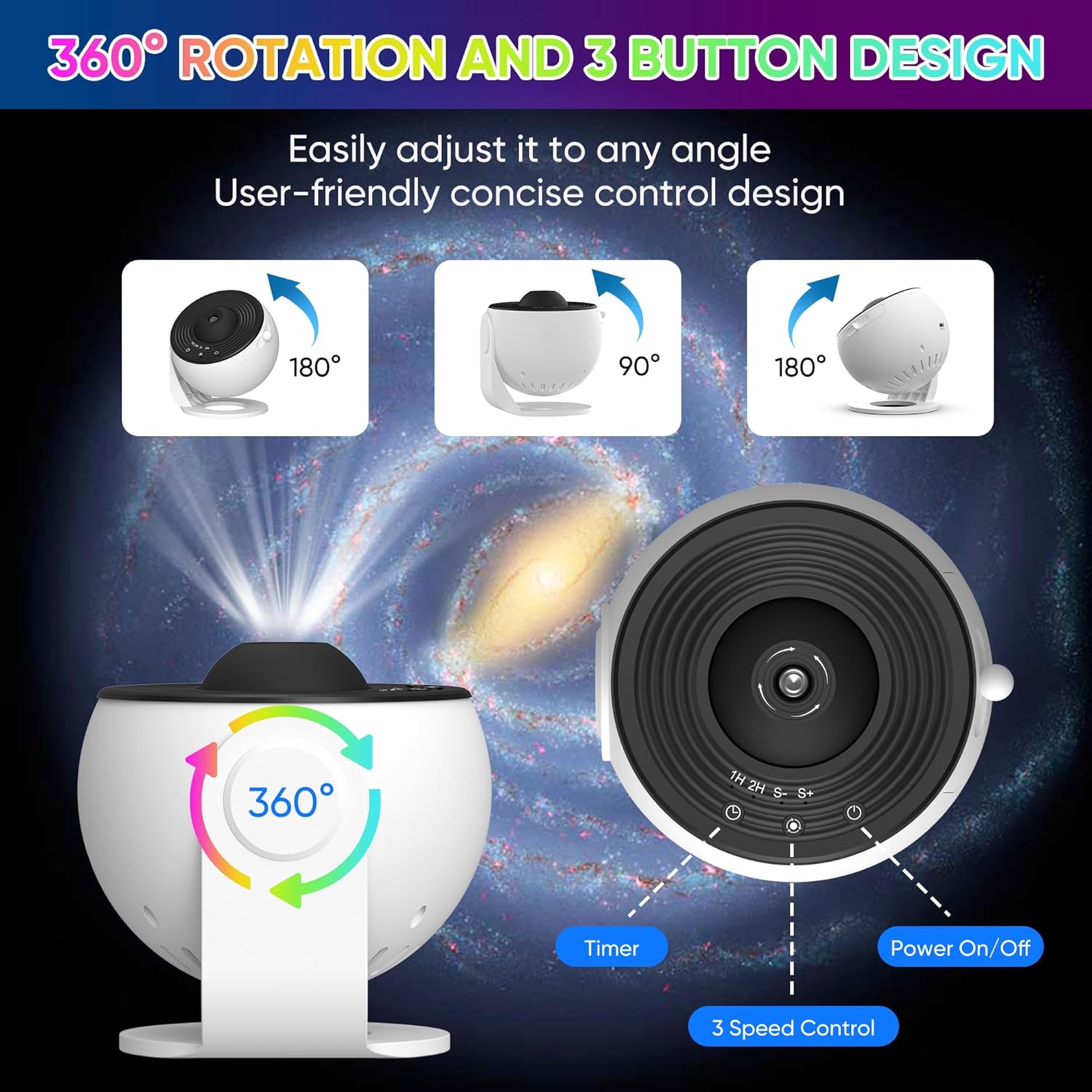 Galaxy Projector Night Light with 360° Rotation for Cosmic Ambiance
