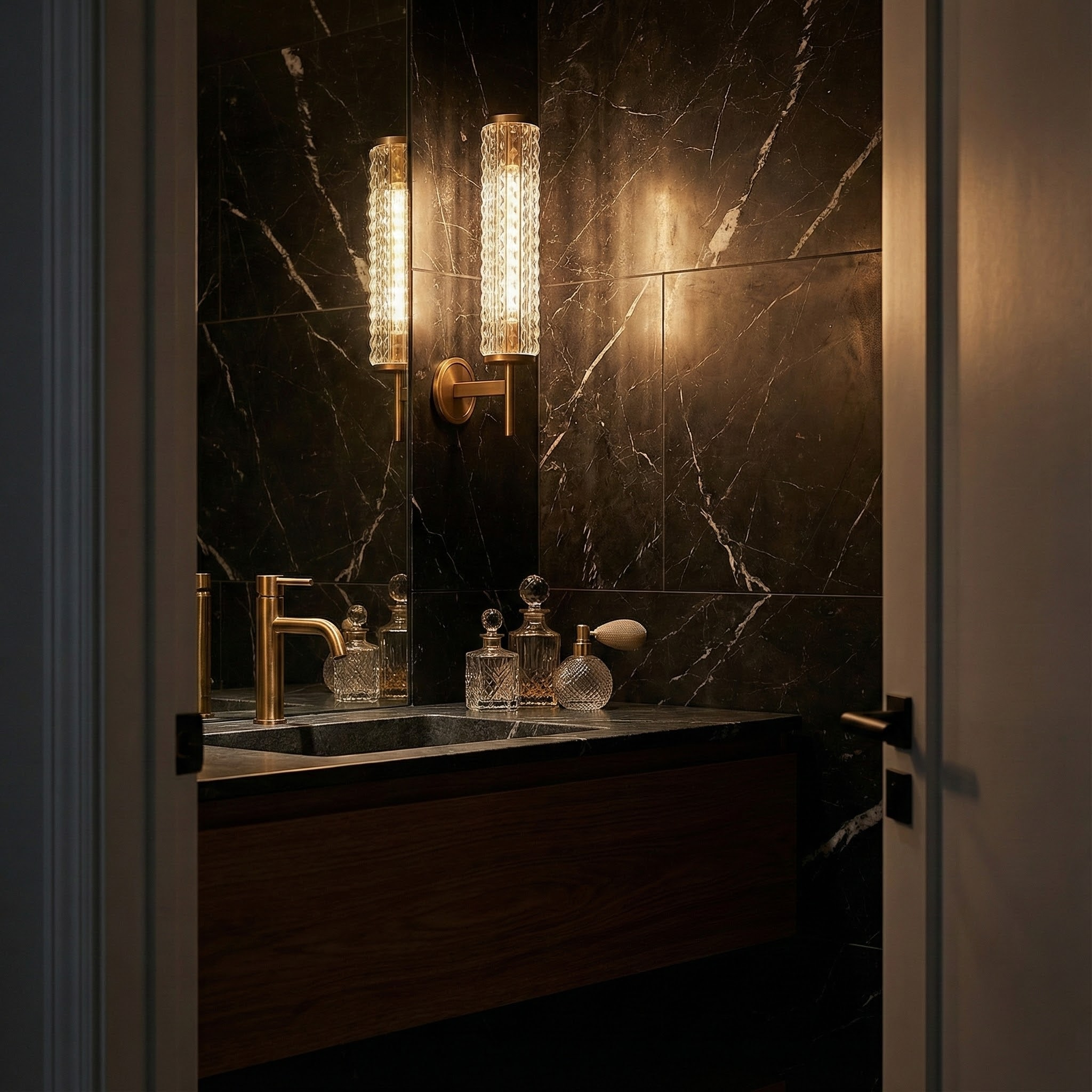 RadiantGlow Stylish Brass Wall Light with Glass Accent