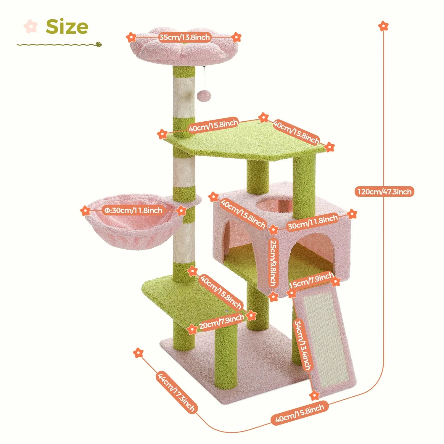 Multi-Tier Cat Tower with Floral Motif | Comfortable Cat Lounge for Play & Rest