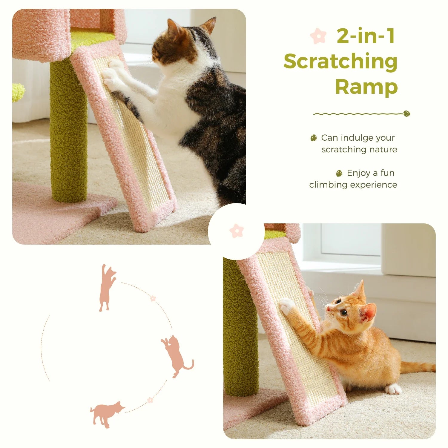 Multi-Tier Cat Tower with Floral Motif | Comfortable Cat Lounge for Play & Rest