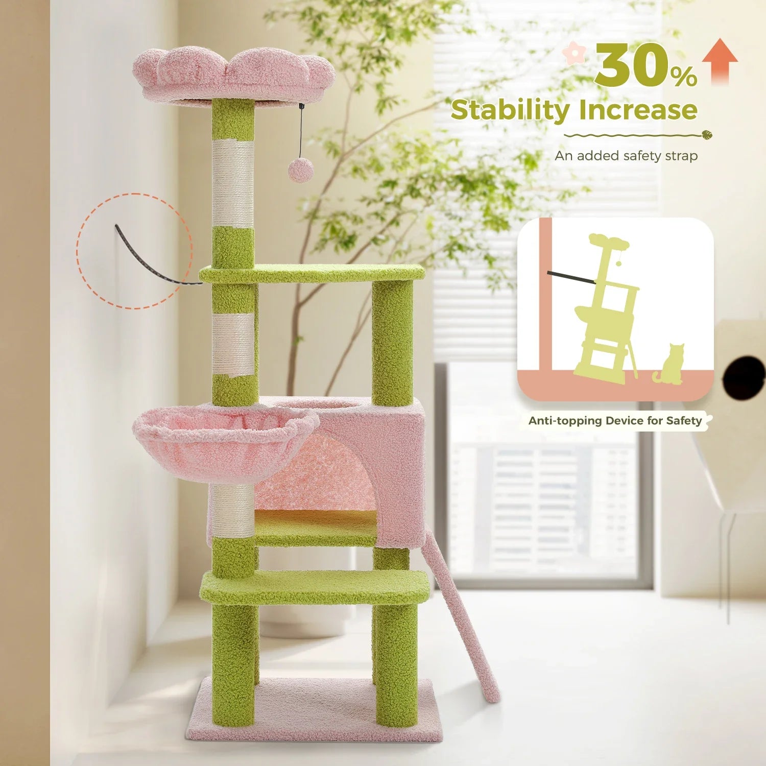Multi-Tier Cat Tower with Floral Motif | Comfortable Cat Lounge for Play & Rest