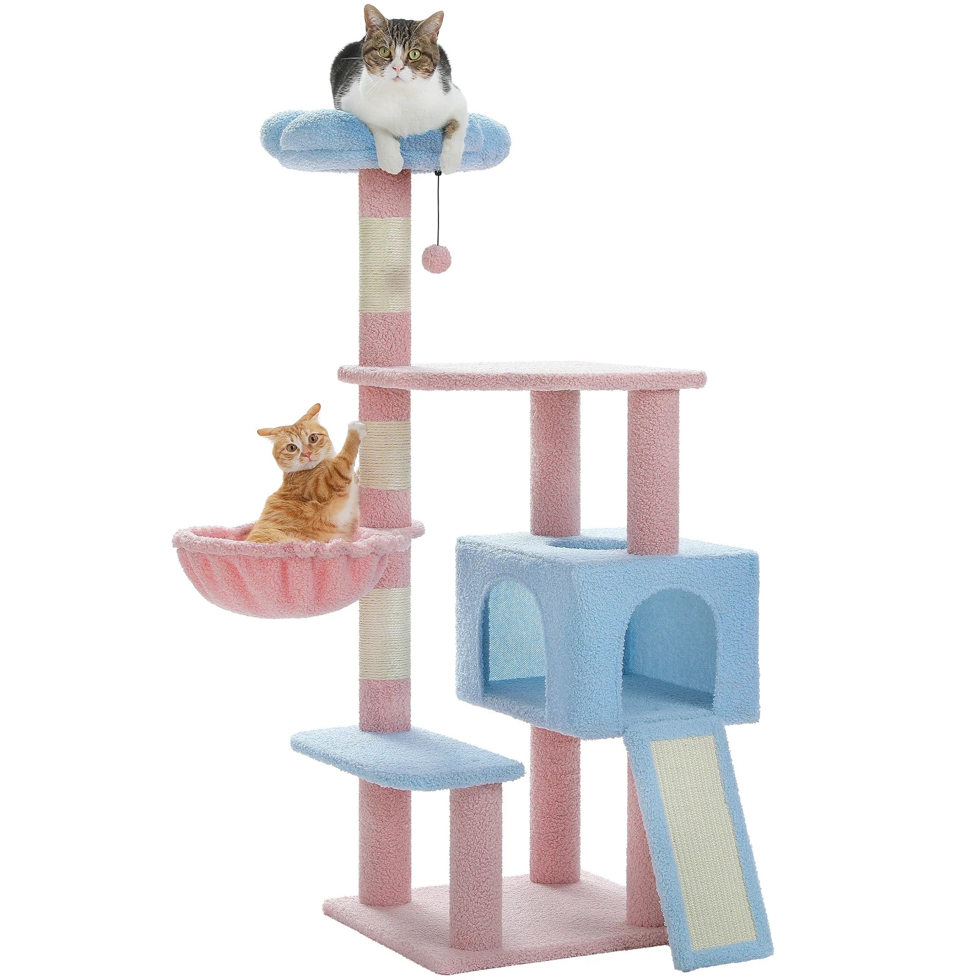 Multi-Tier Cat Tower with Floral Motif | Comfortable Cat Lounge for Play & Rest