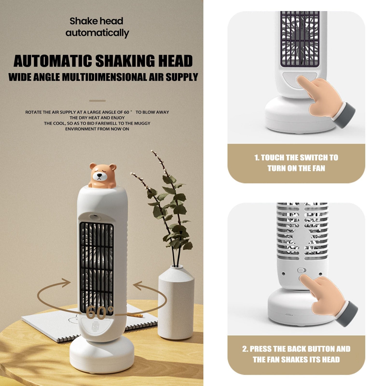 Mini Bear Air Cooler and Humidifier Fan – 3-Speed Compact Design