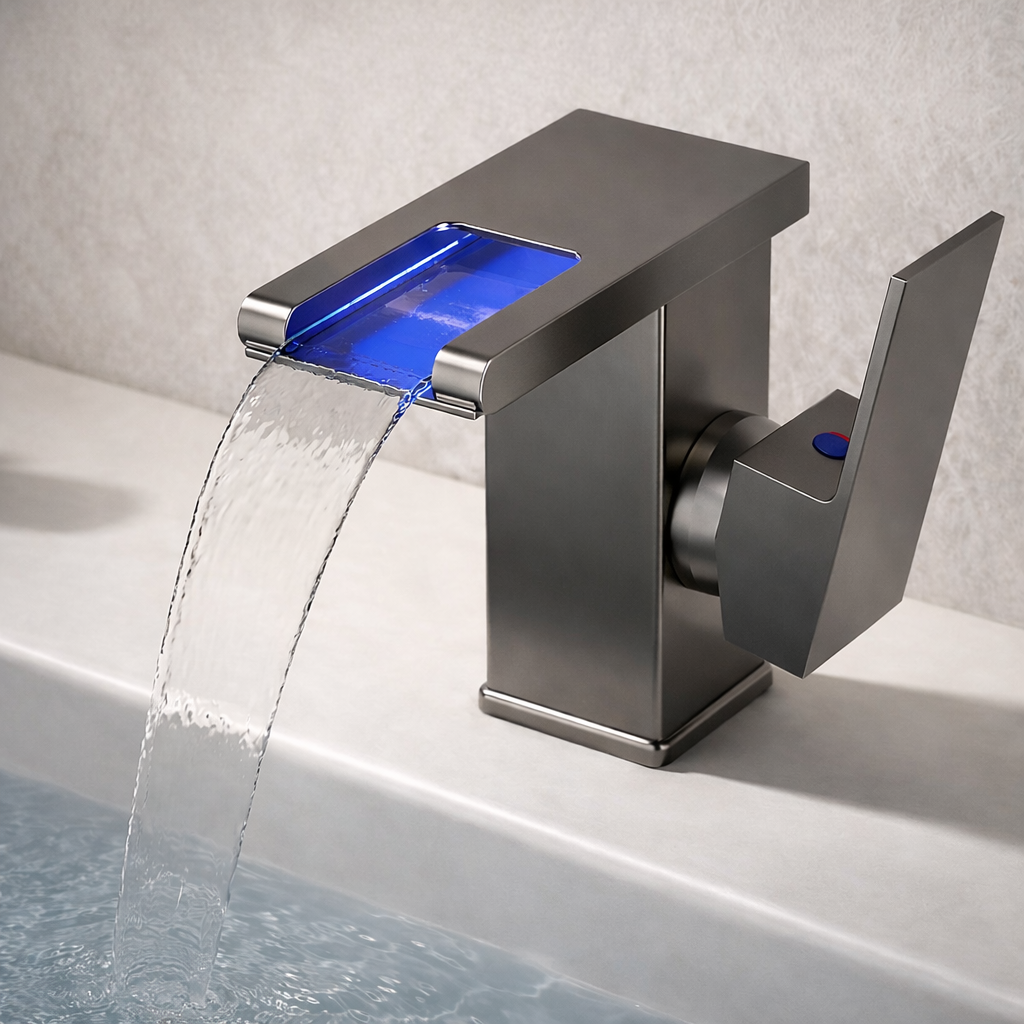Stylish LED Faucet with Modern Brass Finish for Your Bathroom