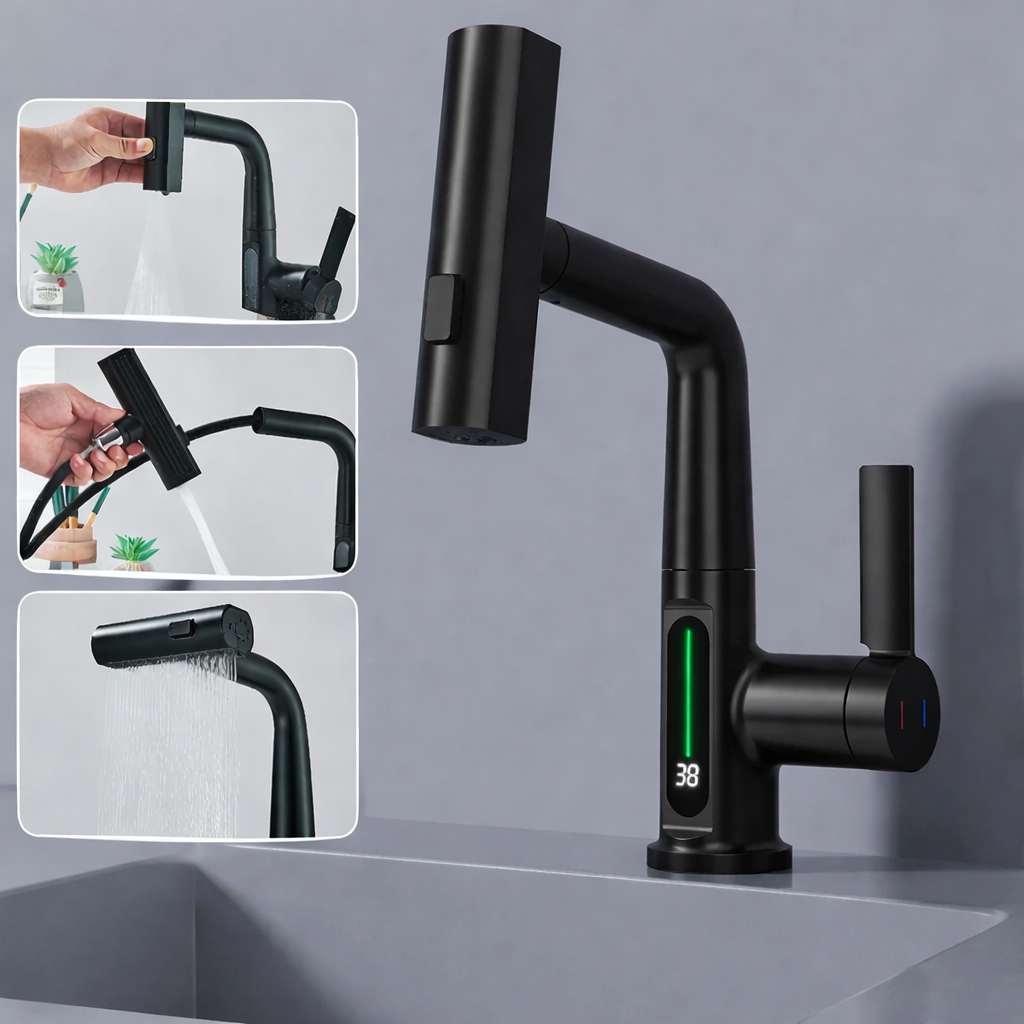 Versatile Kitchen Faucet with Digital Temperature Readout