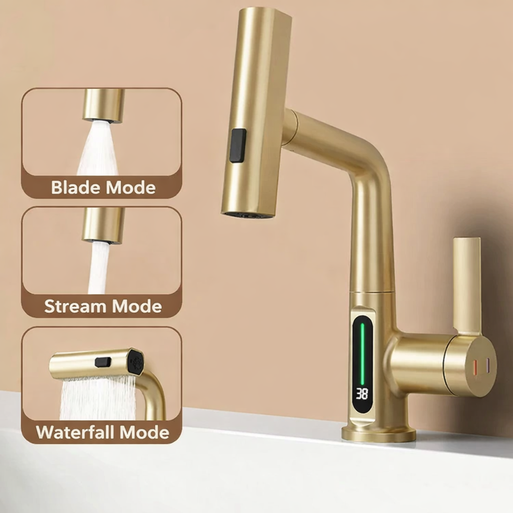 Versatile Kitchen Faucet with Digital Temperature Readout