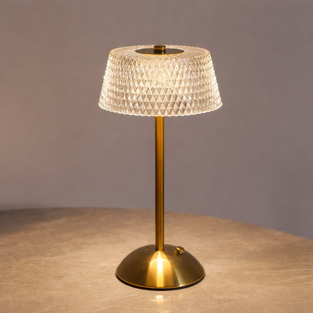 Luxury Touch LED Table Lamp Rechargeable 3 Color Bedside Glass Night Light