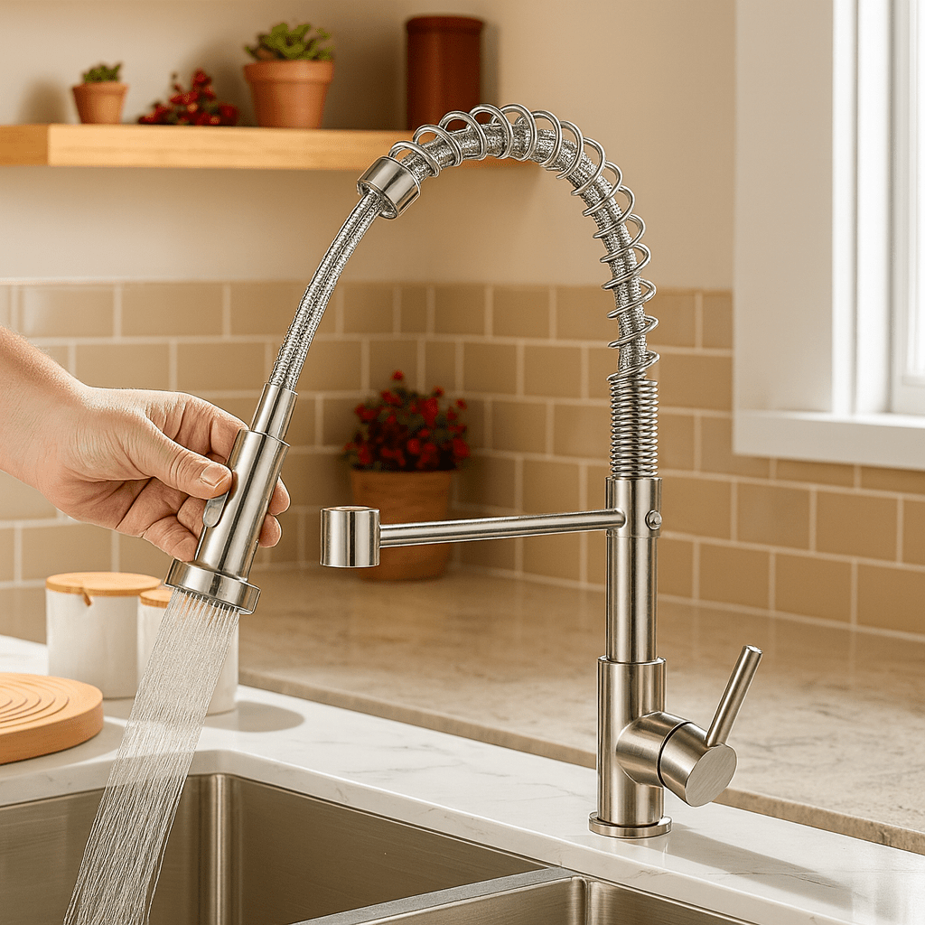 Elegant Duo Spout Kitchen Faucet with Luxe Black and Gold Design