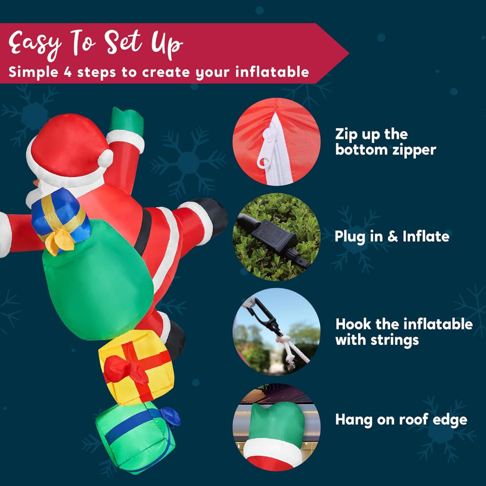 Festive Climber Santa Inflatable with Illuminating Lights
