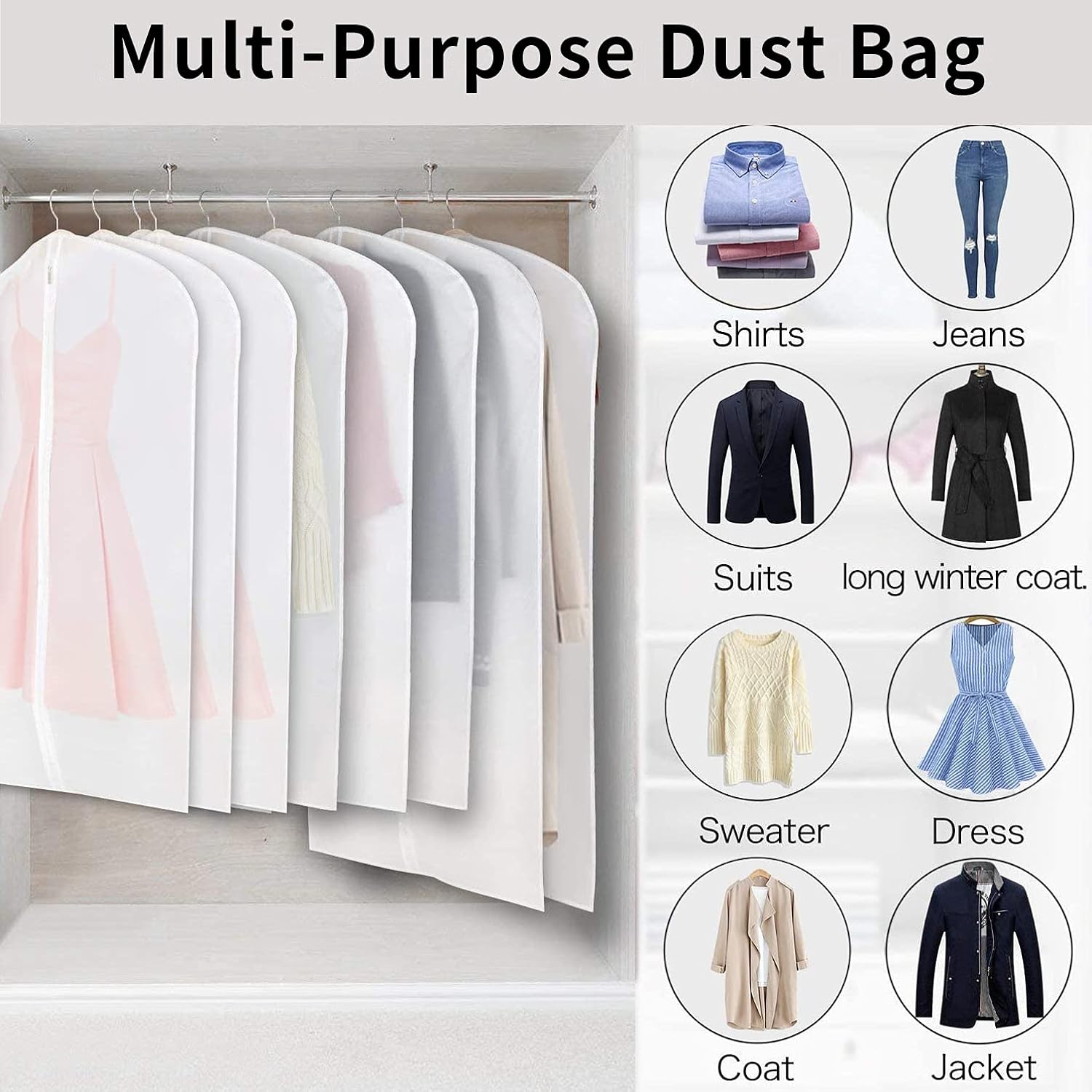12-Pack Waterproof and Breathable Garment Bags for Dust-Free Storage