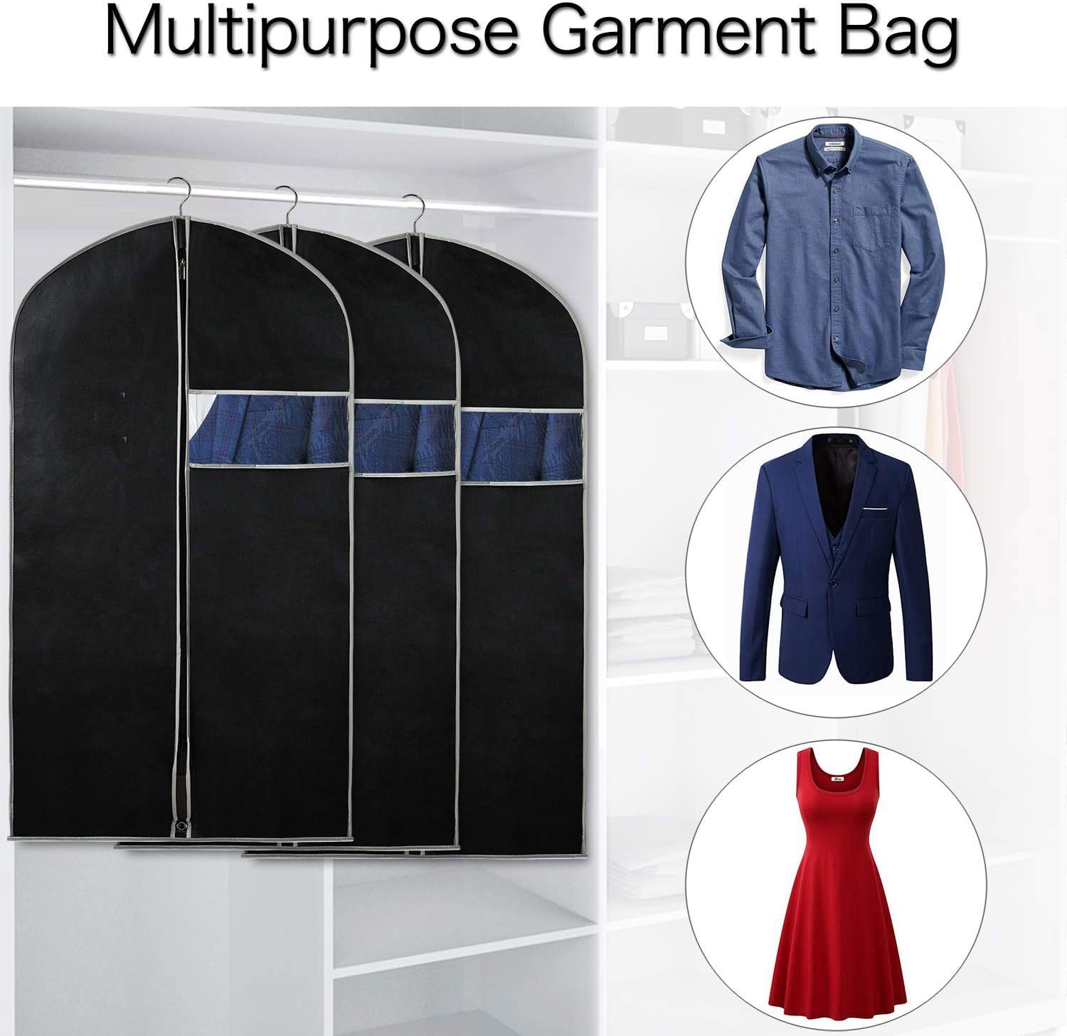 Breathable Garment Bags - 10-Pack Storage Covers with Clear Window for Home and Travel