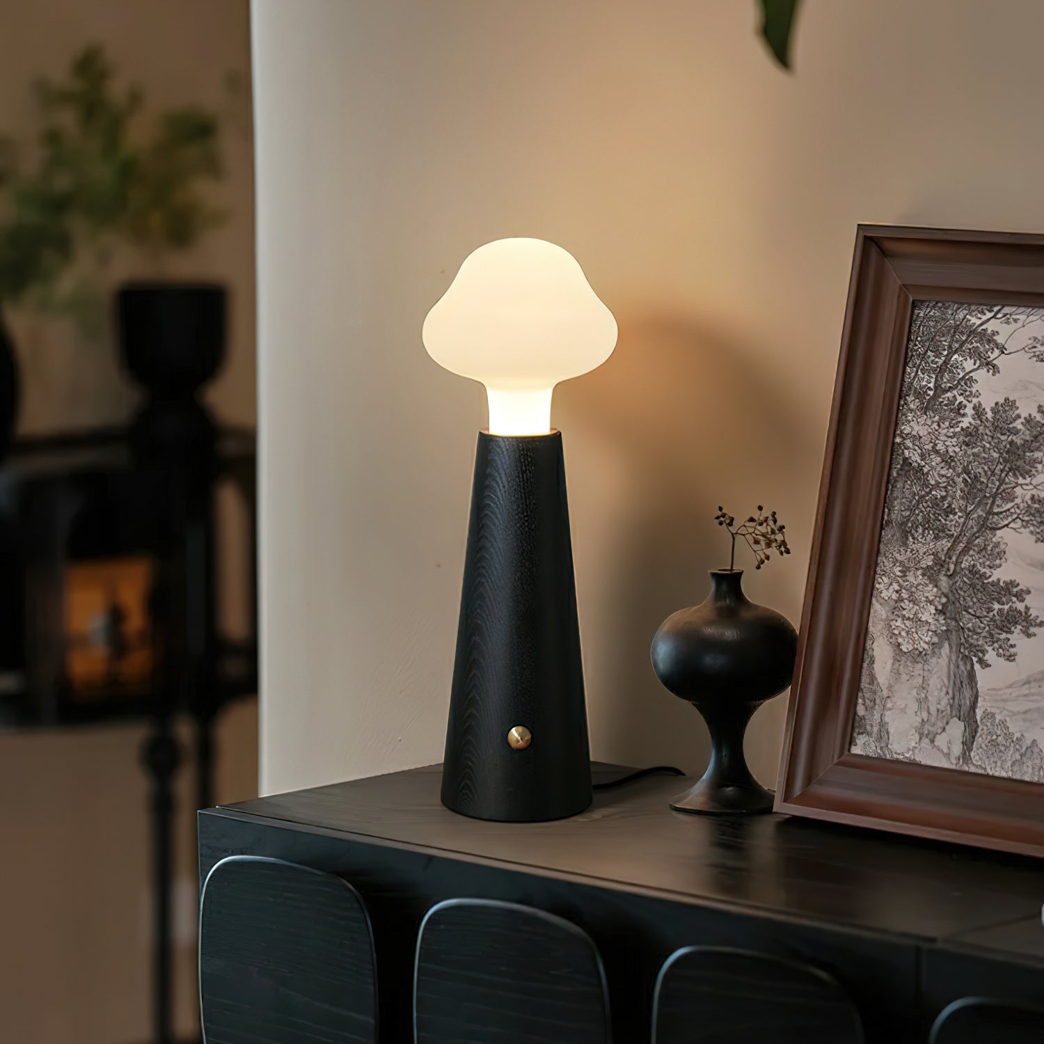 Aurora Glow Sculpted Table Lamp with Wood and Metal Accents