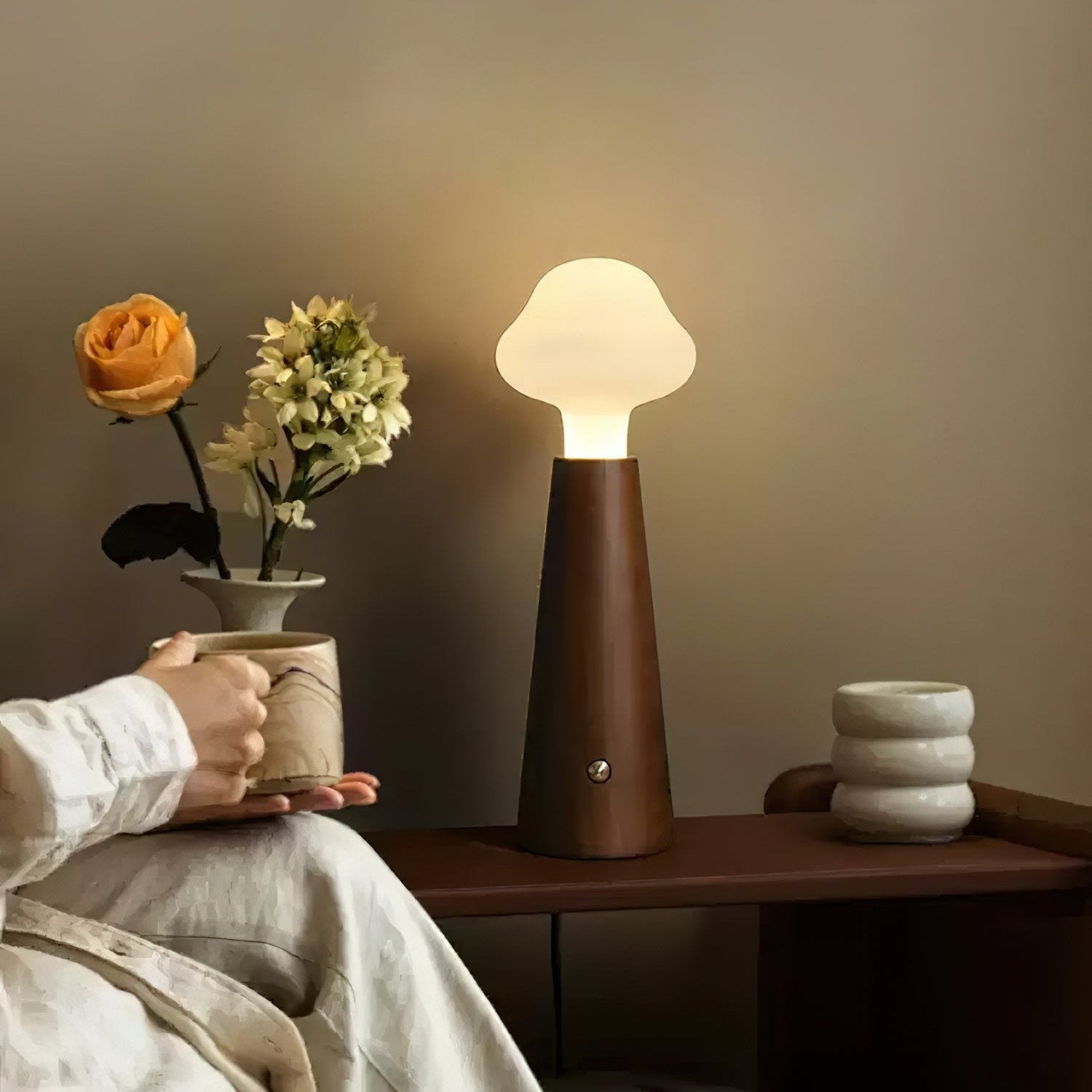 Aurora Glow Sculpted Table Lamp with Wood and Metal Accents