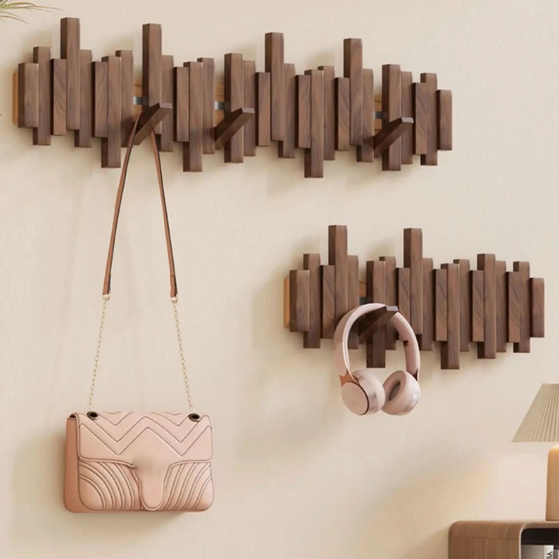 Chic Harmony Wall Hook Rack - Stylish Wooden Organizer