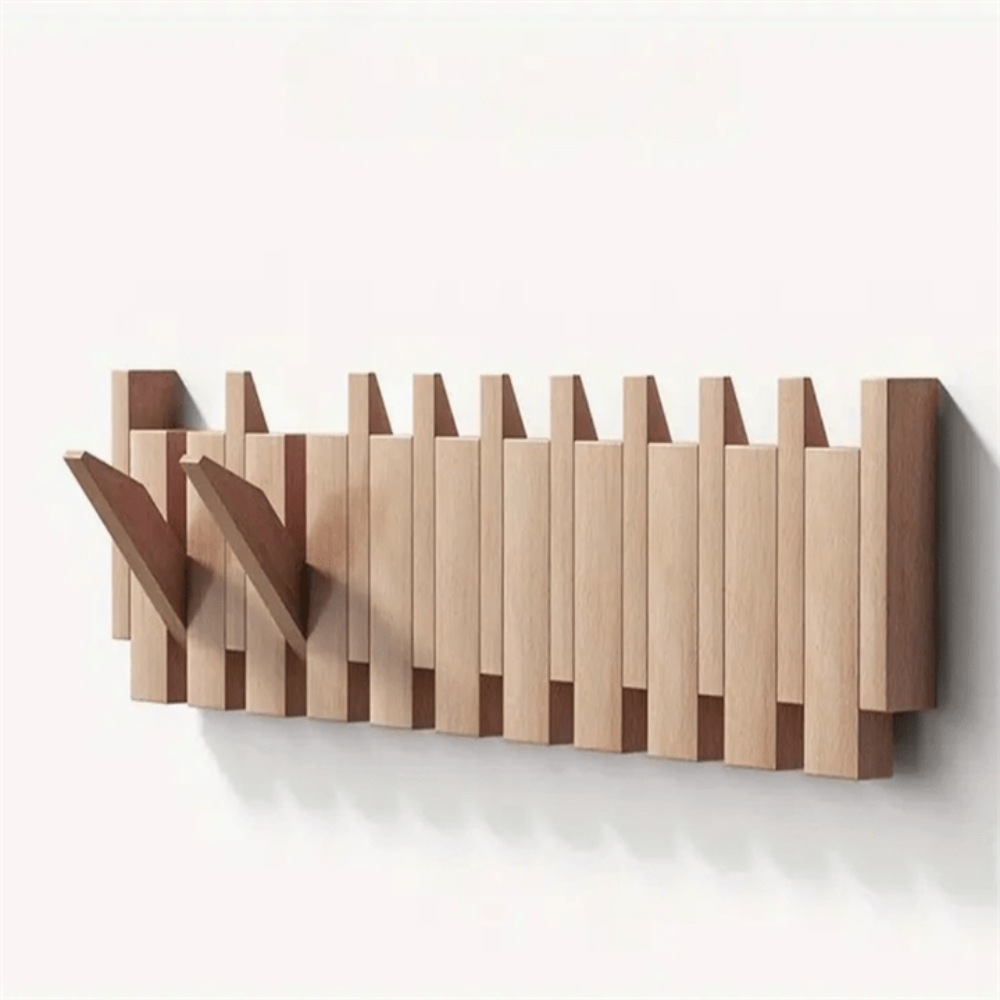Smart Wooden Wall Organizer with Foldable Hooks for Entryways