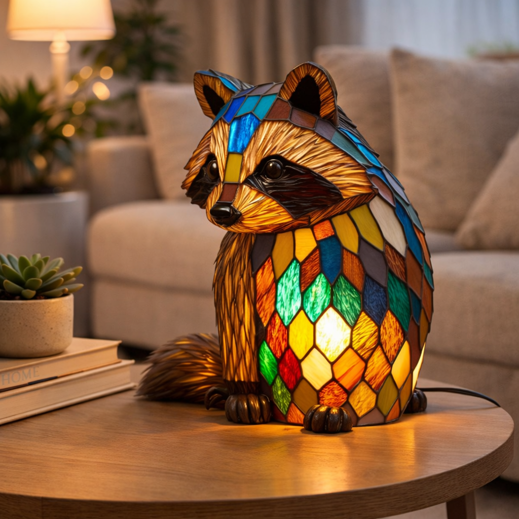 LED Table Lamp with Colorful Animal Design – Stained Glass Finish for Cozy Bedroom Lighting