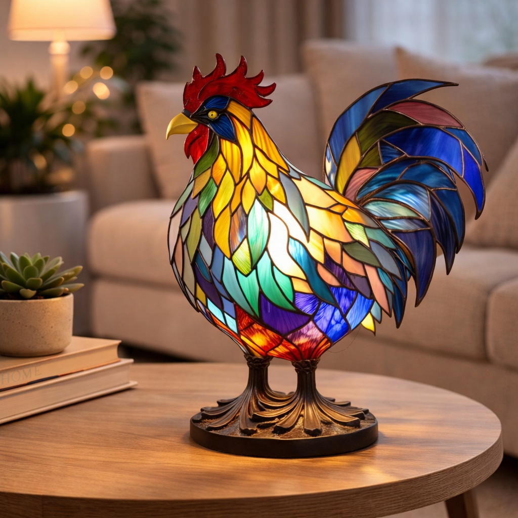 LED Table Lamp with Colorful Animal Design – Stained Glass Finish for Cozy Bedroom Lighting