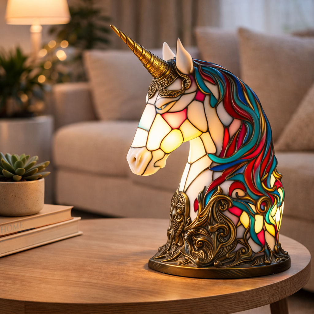 LED Table Lamp with Colorful Animal Design – Stained Glass Finish for Cozy Bedroom Lighting