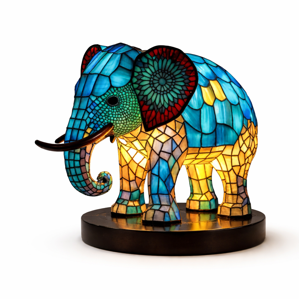 LED Table Lamp with Colorful Animal Design – Stained Glass Finish for Cozy Bedroom Lighting