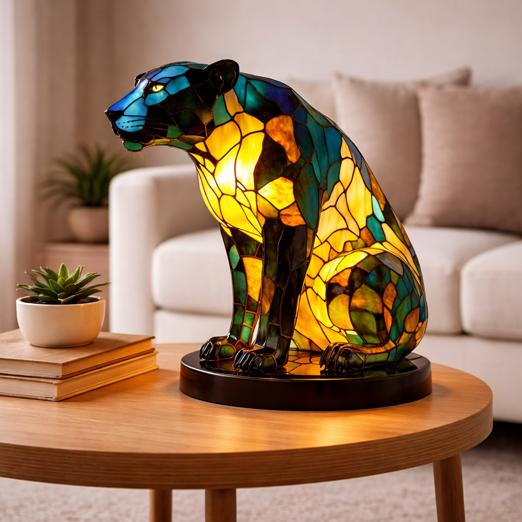 LED Table Lamp with Colorful Animal Design – Stained Glass Finish for Cozy Bedroom Lighting