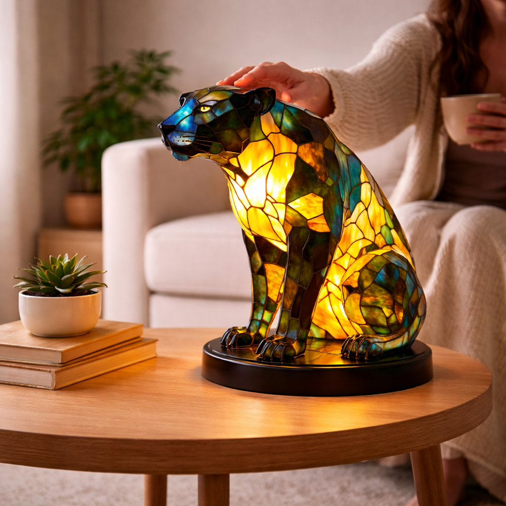 LED Table Lamp with Colorful Animal Design – Stained Glass Finish for Cozy Bedroom Lighting