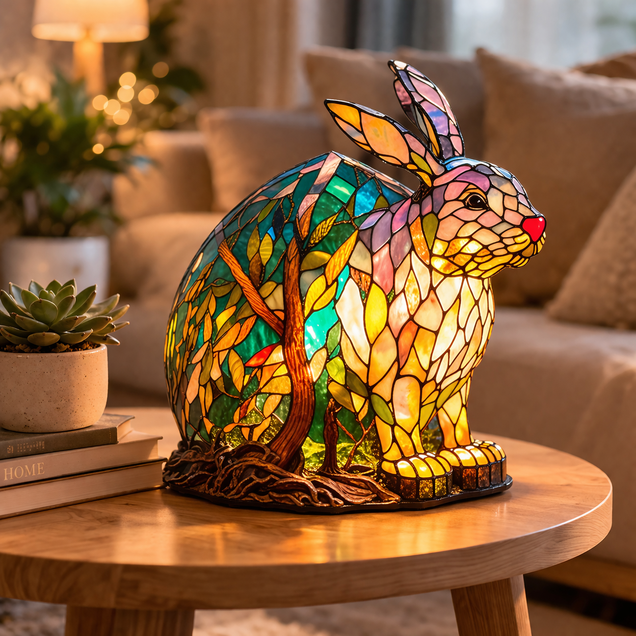 LED Table Lamp with Colorful Animal Design – Stained Glass Finish for Cozy Bedroom Lighting