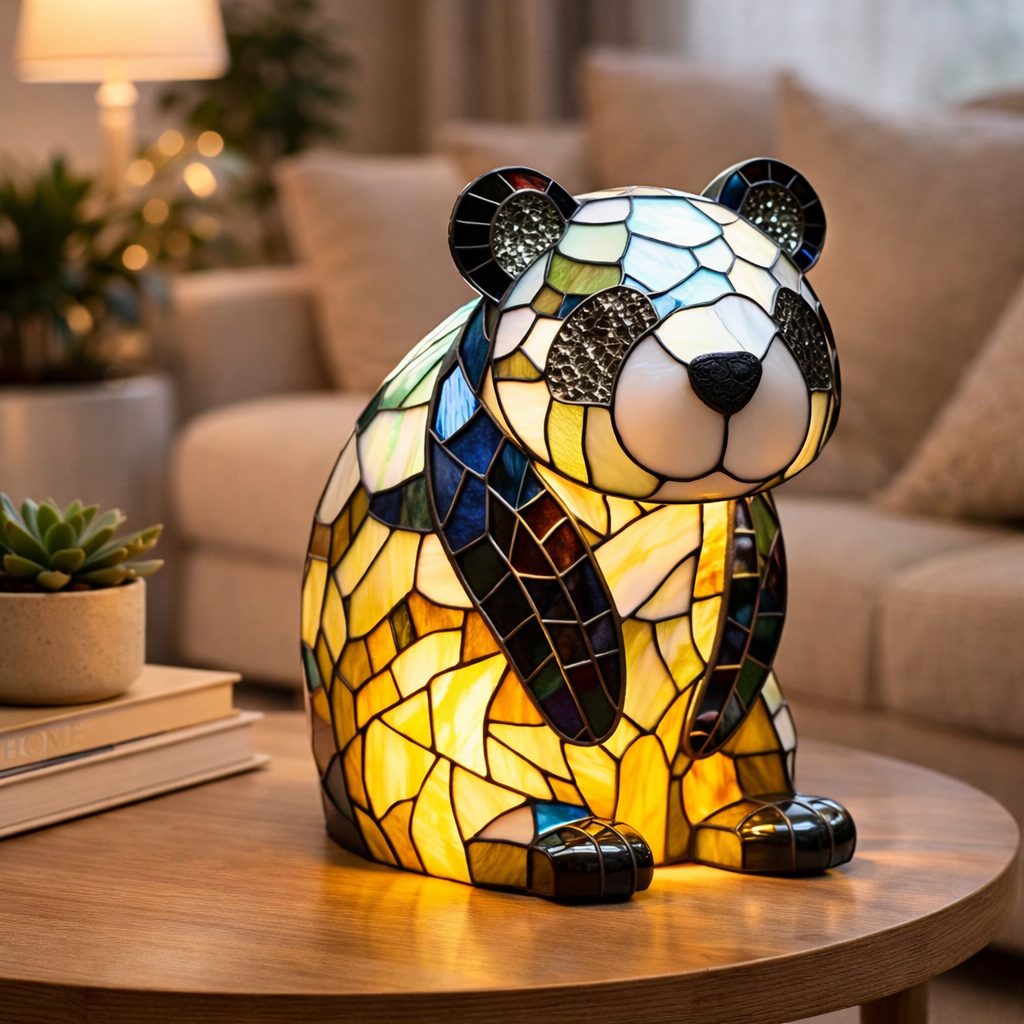 LED Table Lamp with Colorful Animal Design – Stained Glass Finish for Cozy Bedroom Lighting