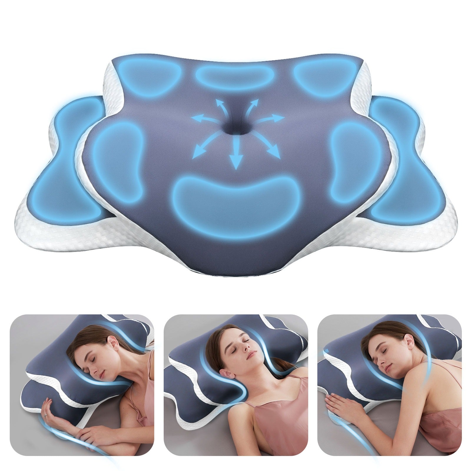 Ergonomic Contour Pillow for Neck Support | Memory Foam | All Sleep Styles | Breathable