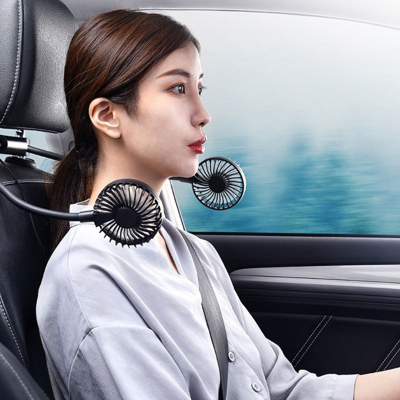 Dual-Head Portable Car Fan with 360° Rotation – USB Air Circulator