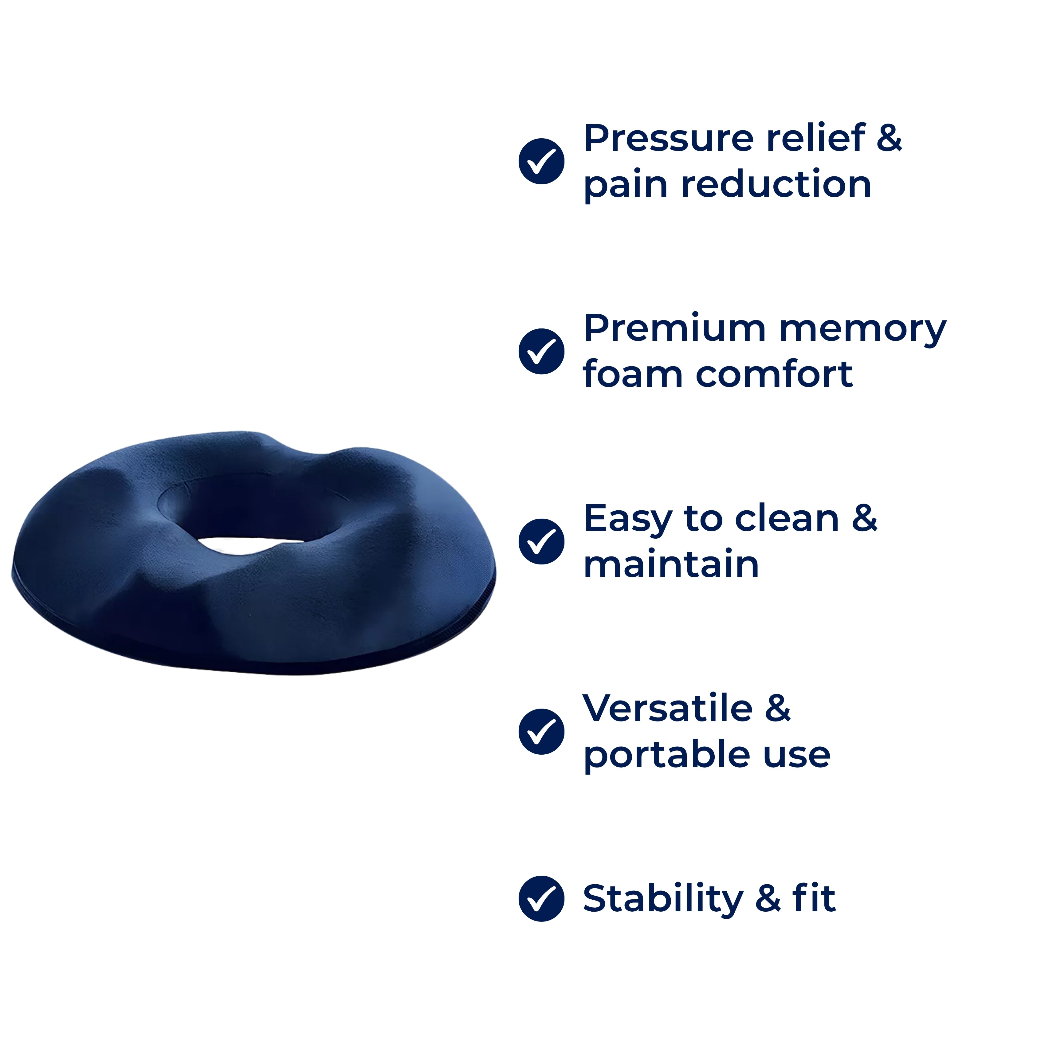 Memory Foam Donut Cushion for Tailbone Support – Washable Cover for Travel & Office