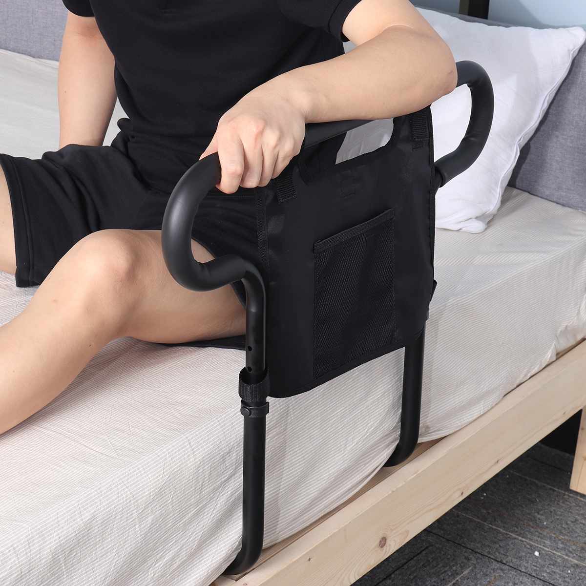 Safety Bed Rail for Seniors with Storage Pocket – Support for Independence