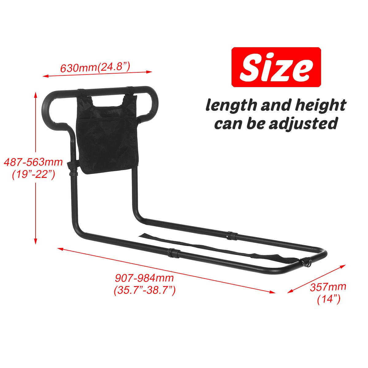 Safety Bed Rail for Seniors with Storage Pocket – Support for Independence