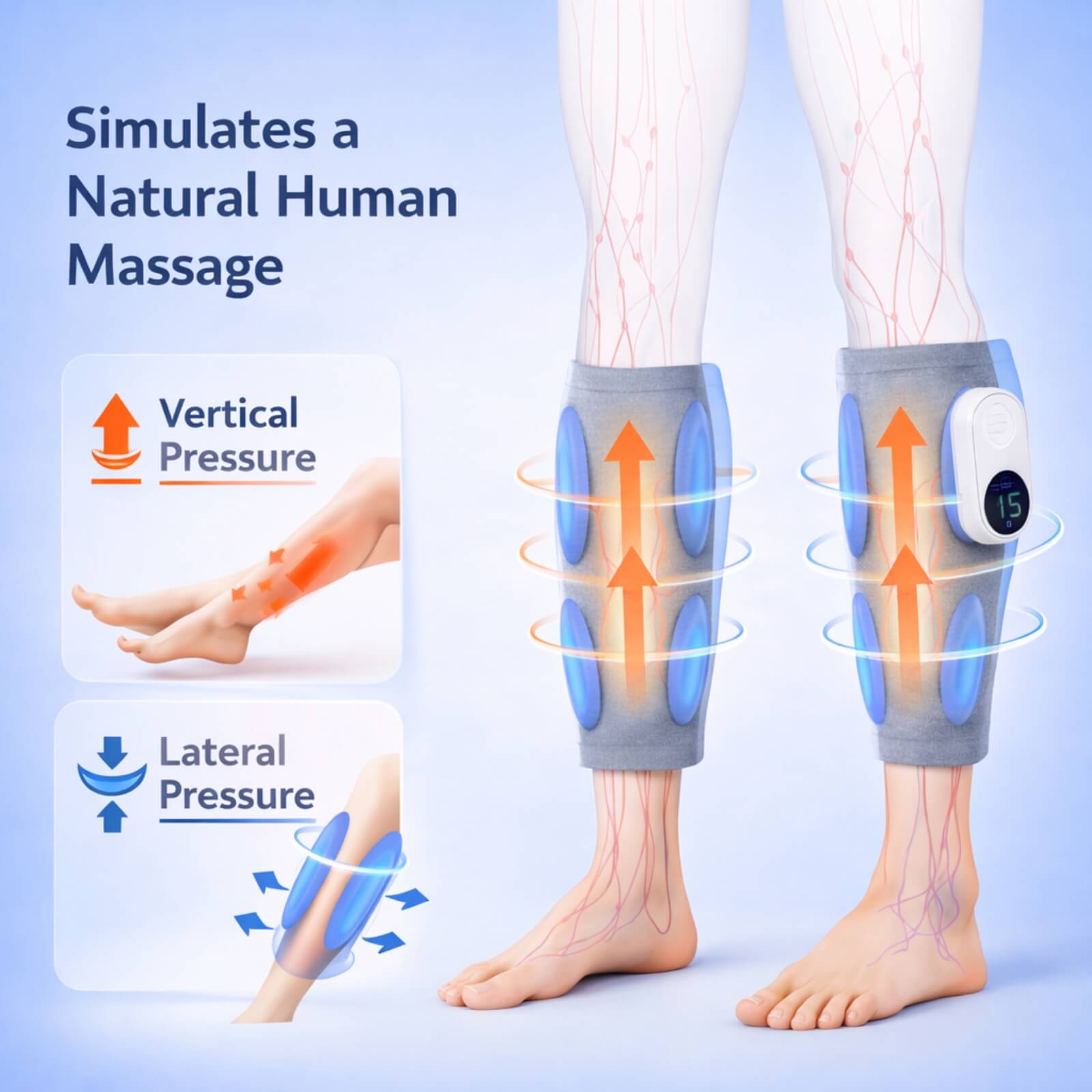 Rechargeable Portable Leg Massager with Wireless Air Compression and 15-Minute Timer