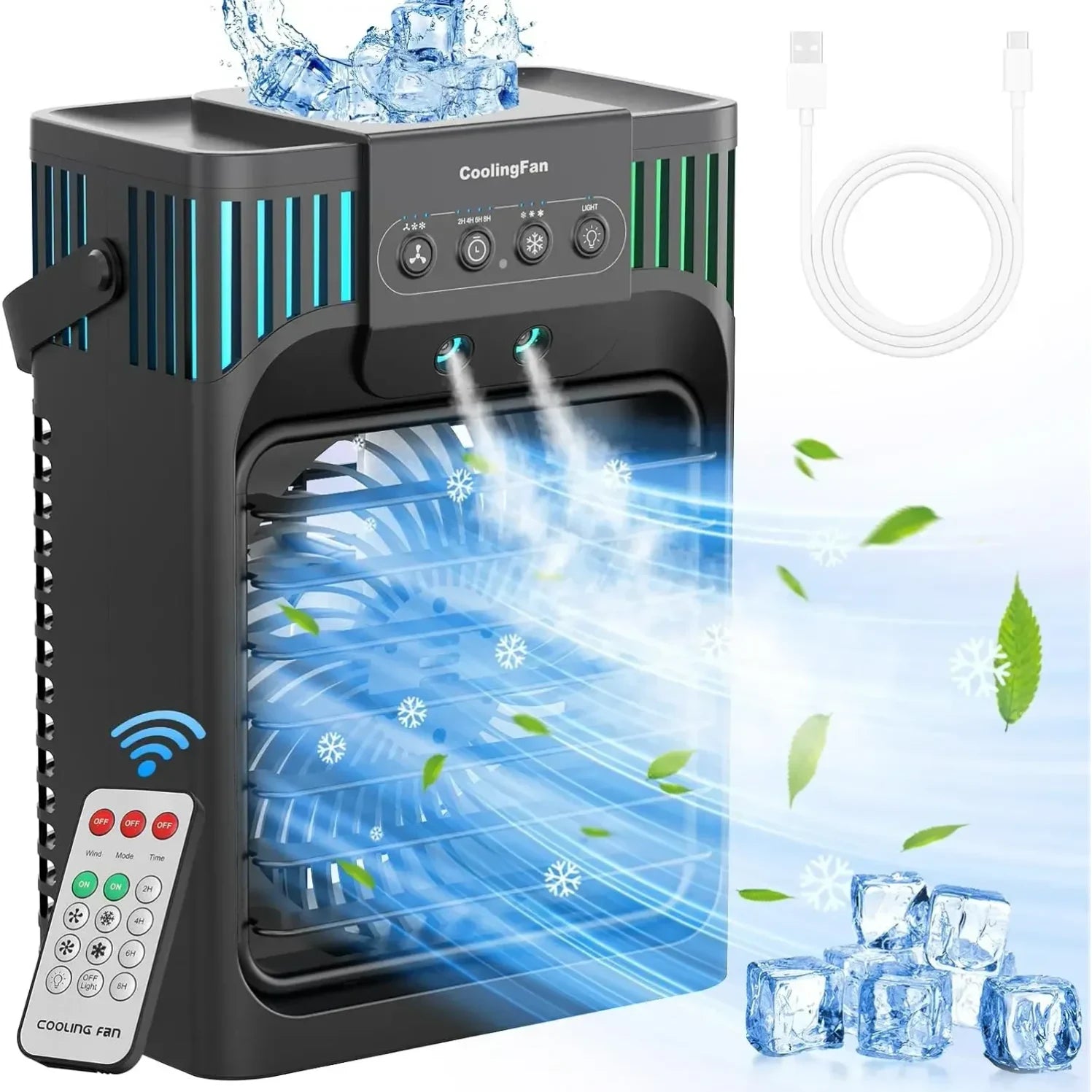 Portable Evaporative Cooler with Remote – 3-Speed Fan for Personal Use