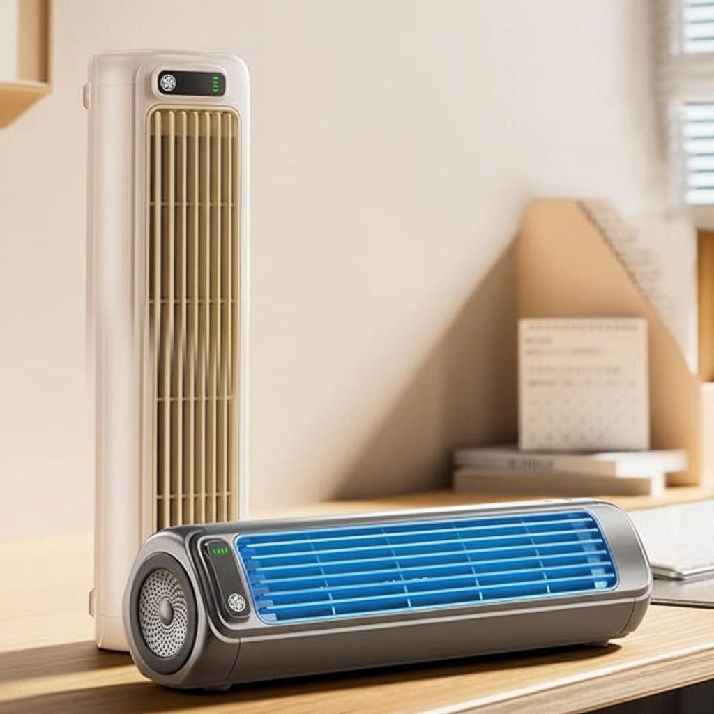 Portable Bladeless Air Cooler with Evaporative Technology | Silent Fan for Home & Travel