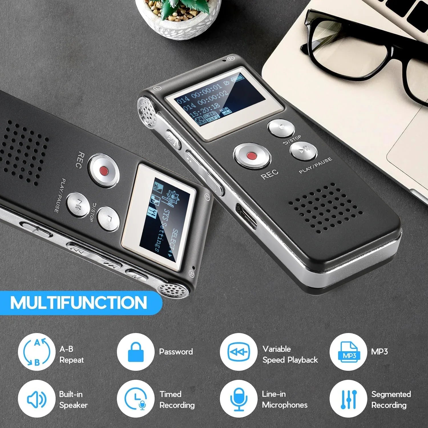 Portable Voice Activated Audio Recorder with High-Quality Capture