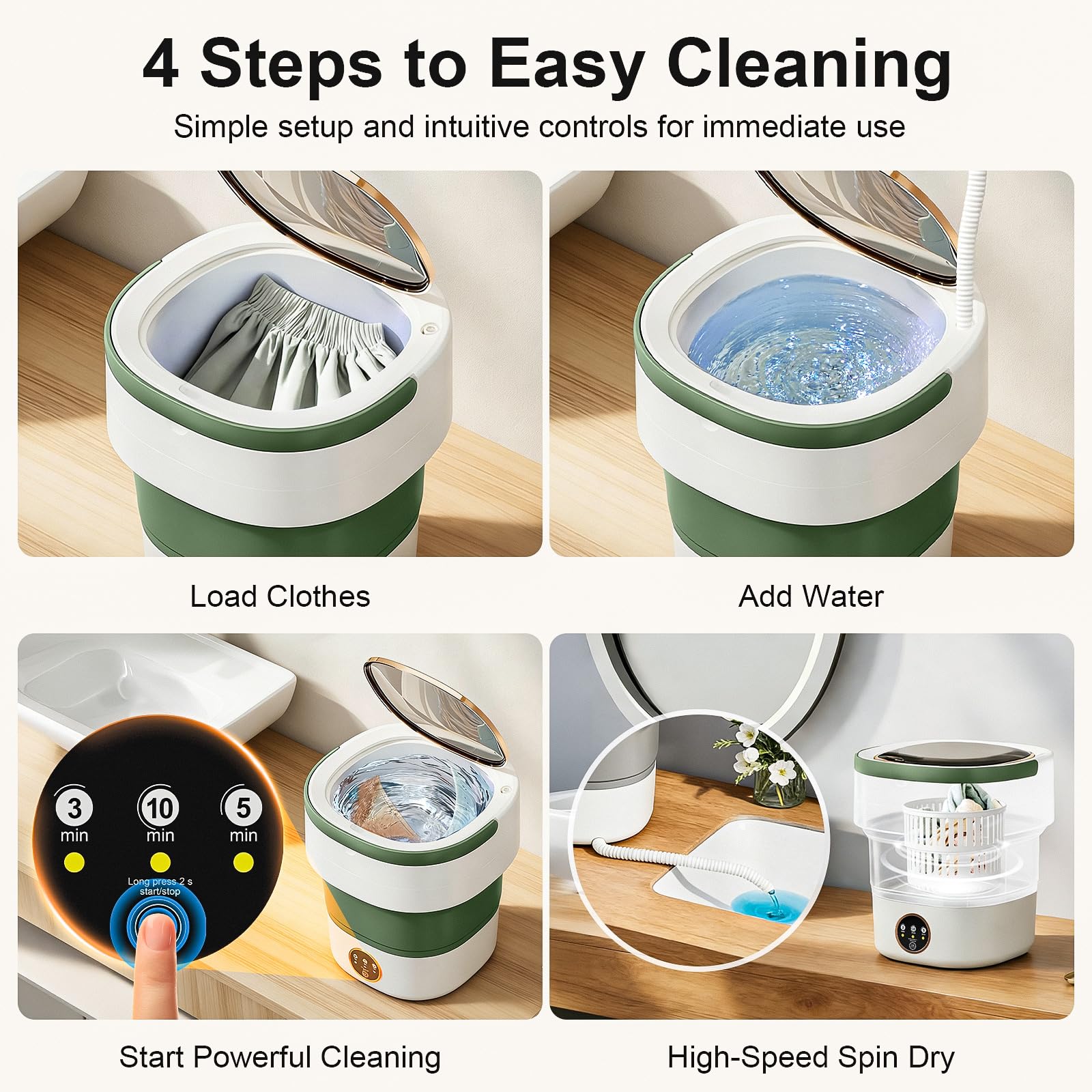 20L Foldable Mini Washing Machine with Spin Basket - 3 Cleaning Modes