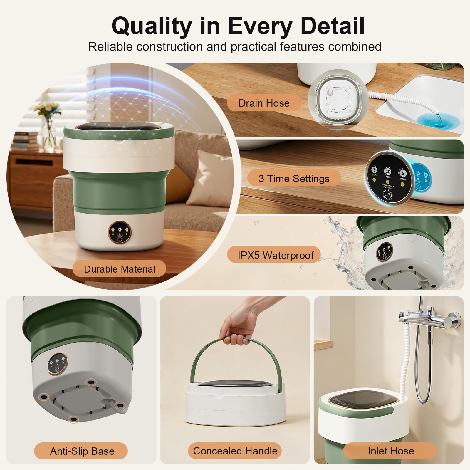 20L Foldable Mini Washing Machine with Spin Basket - 3 Cleaning Modes
