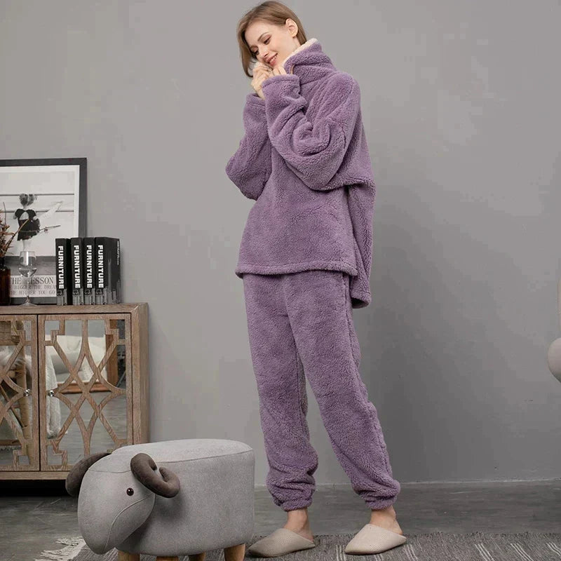 Women's Fleece Pajama Set | Stretch Waistband | Winter Warmth Comfort | Plush Fleece
