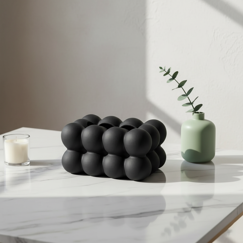 Chic Ceramic Tissue Holder with Fun Bubble Detailing