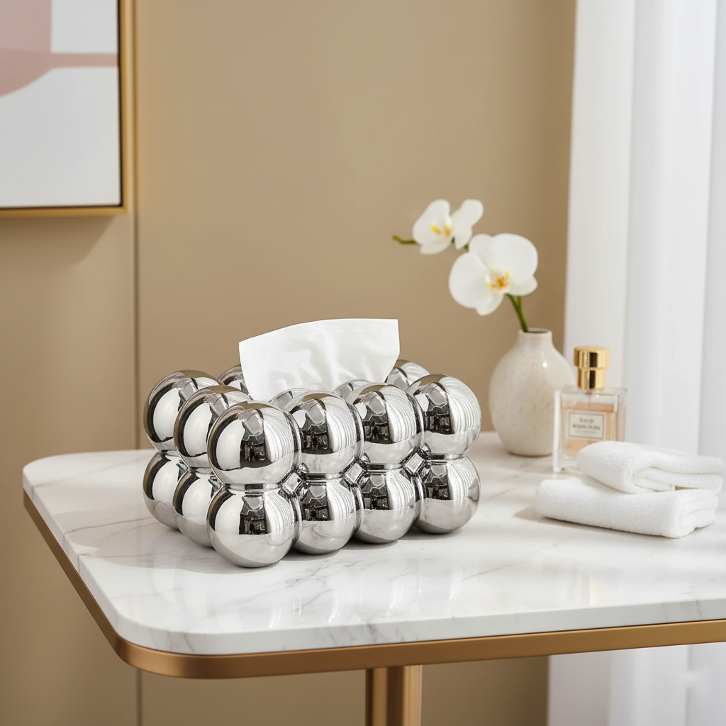 Chic Ceramic Tissue Holder with Fun Bubble Detailing