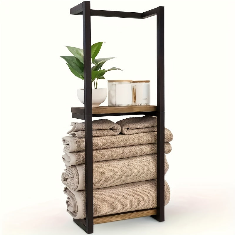 Metal Towel Holder with Water-Resistant Shelf | Space-Efficient Bathroom Organizer