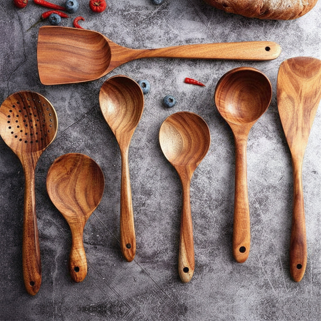 Eco-Friendly Wooden Kitchen Utensil Set for Everyday Cooking
