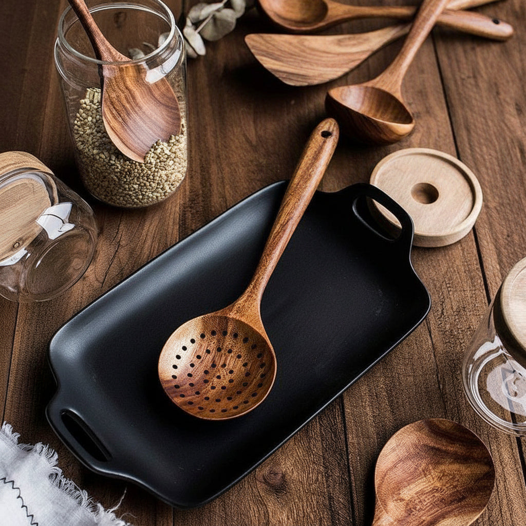 Eco-Friendly Wooden Kitchen Utensil Set for Everyday Cooking