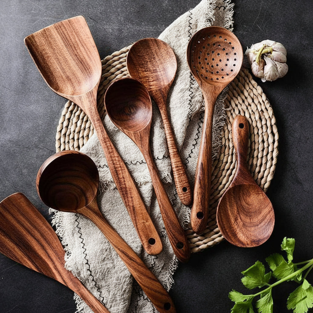 Eco-Friendly Wooden Kitchen Utensil Set for Everyday Cooking