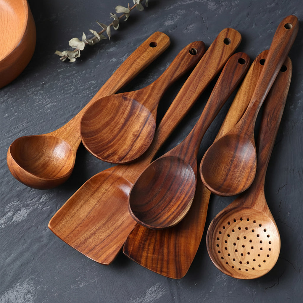 Eco-Friendly Wooden Kitchen Utensil Set for Everyday Cooking