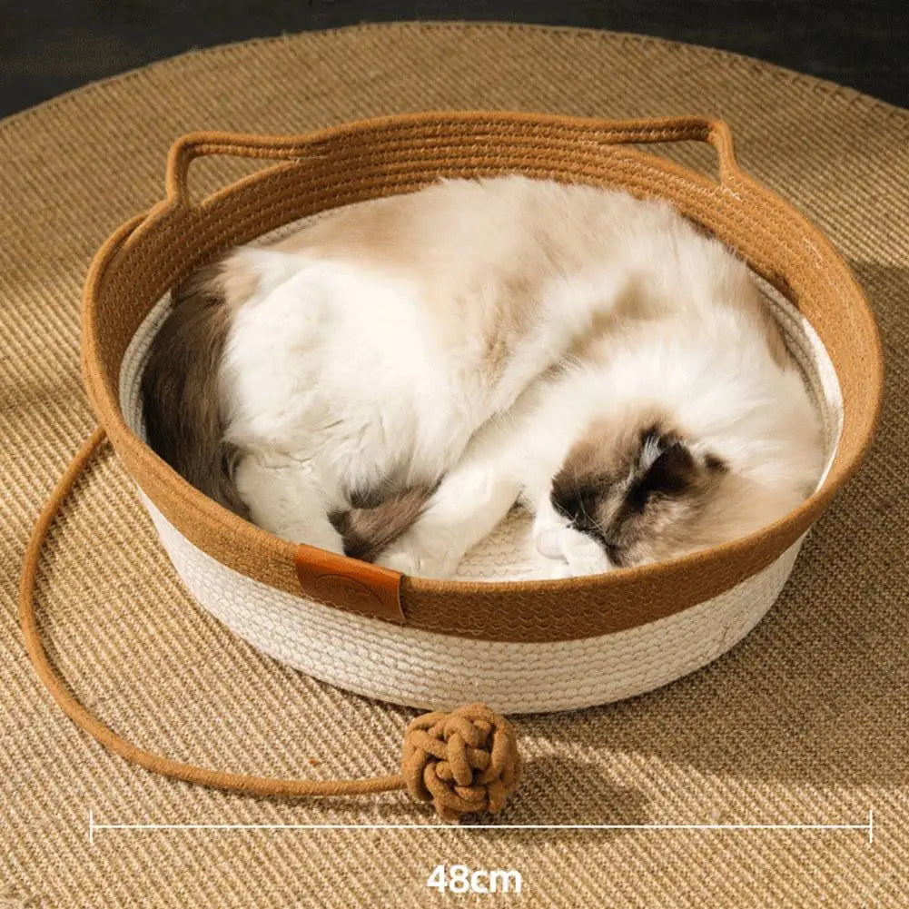 Hand-Woven Cooling Cat Bed – Breathable Summer Comfort