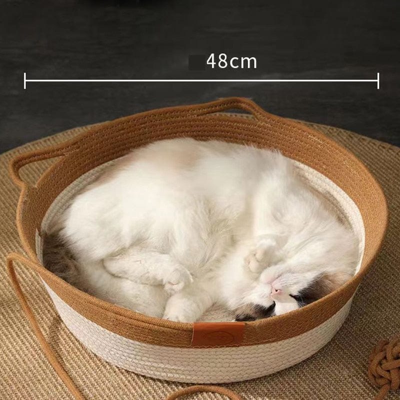 Hand-Woven Cooling Cat Bed – Breathable Summer Comfort
