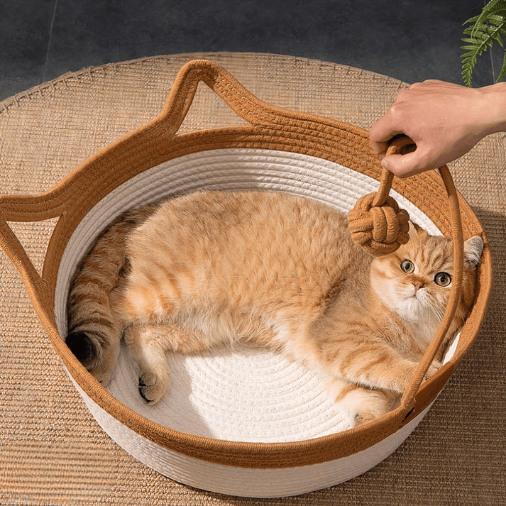 Hand-Woven Cooling Cat Bed – Breathable Summer Comfort