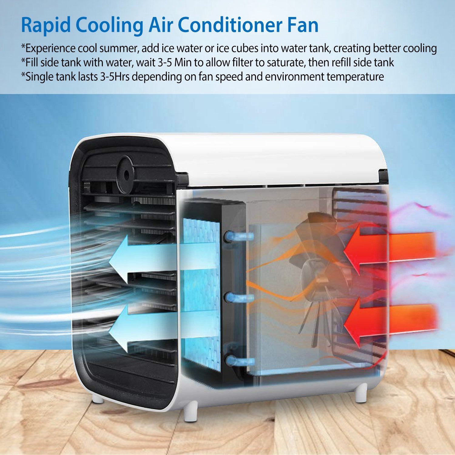 Compact Mini Air Conditioner Fan with 7 Color LED Lights – Humidified Comfort